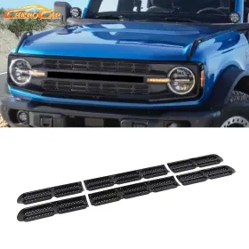 Cherocar2019ab08b20217696 Cherocar 6pcs Gloss Black Front Grille Grill Insert Net Trim Decor For Ford Bronco 21-25