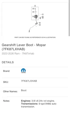 7fk87lxhab Mopar Gearshift Lever Boot -