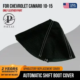Che-cam-1015-asb-cfbwhs Pieliz Automatic Shift Boot Pvc Carbon Fiber For Chevrolet Camaro 10-15 White Stitch