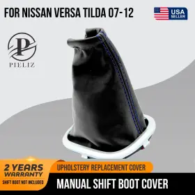 Nis-ver-0712-msb-vbbls Pieliz Manual Shift Boot Cover Leather Fits Nissan Versa Tilda 07-12 Blue Stitch