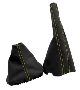 Vw-mk3-9198-meb-vbyes Pieliz Fits 91-98 Vw Jetta Golf Mk3 Leather Manual And Brake Boot Cover Yellow Stitch
