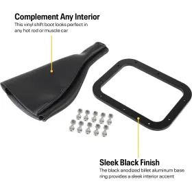 9165003 Speedway Motors Rectangle Shifter Boot With Billet Aluminum Ring For Hot Rods Black Finish #2