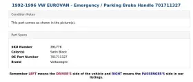701711327 Volkswagen 1992-1996 Vw Eurovan - Emergency / Parking Brake Handle #3